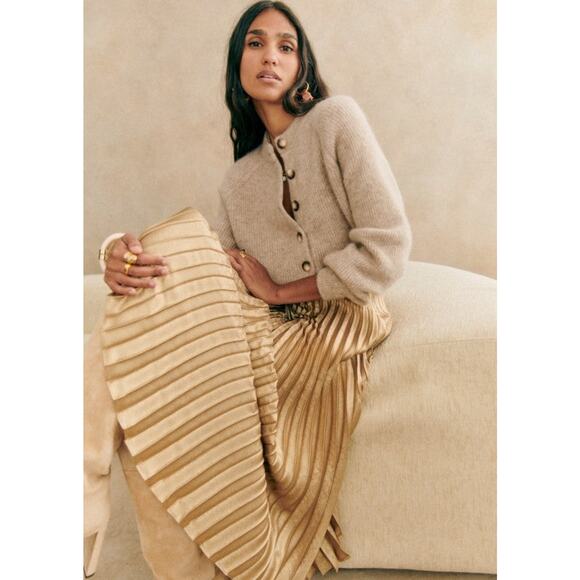 SéZane Dune Pleated Midi Skirt Gold - 6